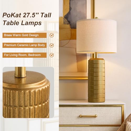 27.5'' Tall Brass Gold Table Lamps Set of 2 for Living Room (2 Count)