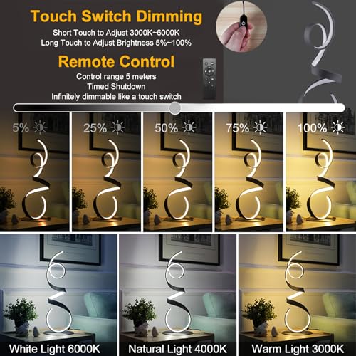 20W 3 Colors Remote Control Dimmable LED Art Table Lamp 21.4 Inch with Touch Switch for Living Room