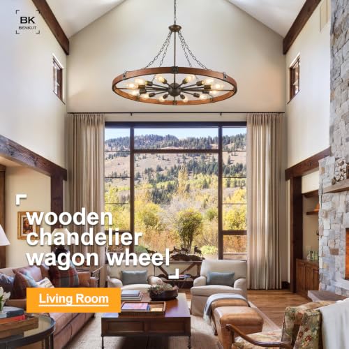 Farmhouse Wagon Wheel Chandelier 43" Walnut Rustic Chandeliers 12