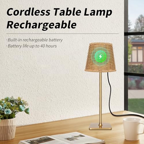 Outdoor Waterproof Cordless Wireless Rechargeable Portable Top Touch Battery Operated Powered LED Table Lamp Desk Lamp Lights for Restaurant Kitchen Patio Dinner Dining