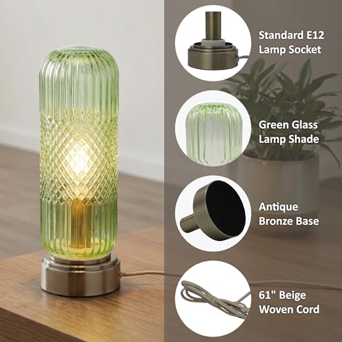11.6" Touch Dimmable Table Lamp with Ribbed Glass Shade
