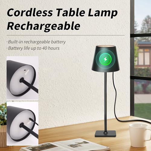 Outdoor Waterproof Cordless Wireless Rechargeable Portable Top Touch Battery Operated Powered LED Table Lamp Desk Lamp Lights for Restaurant Kitchen Patio Dinner Dining