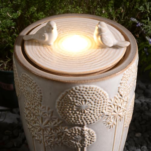 Ivory Ceramic Bird & Dandelion Fountain
