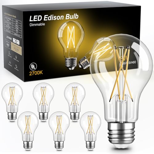 A19 Vintage Dimmable LED Light Bulbs (6 Count)