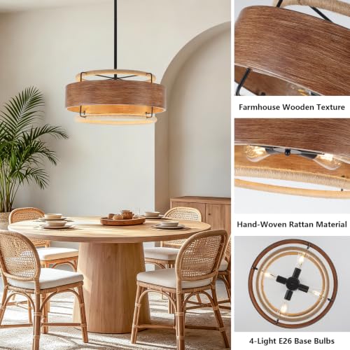 19.5" Farmhouse Rattan Chandelier
