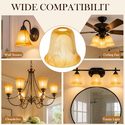6 Pcs Amber Marble Bell Shaped Glass Lamp Shade Replacement (6 Count)
