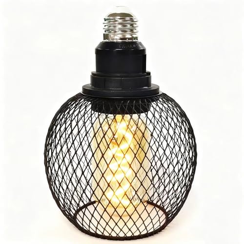 E26 Edison Decorative Light Bulb with Black Metal Cage Vintage Unique Light Fixture