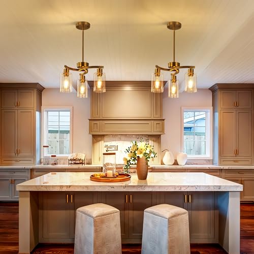 3 Light Brushed Gold Chandelier for Dining Room