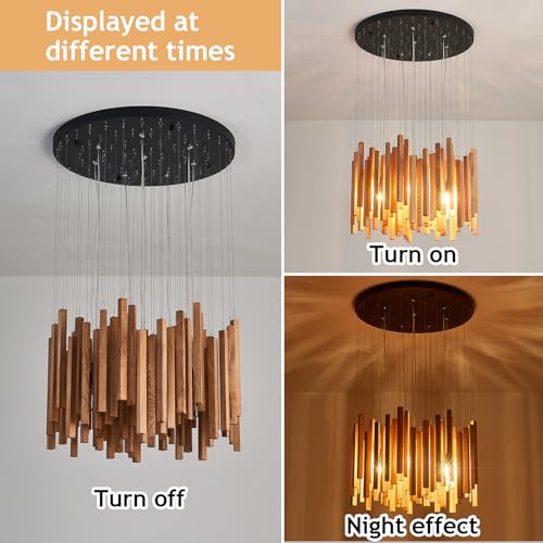 8 Light Farmhouse Wood High Ceiling Chandelier Rustic Large Ceiling Light Fixture Hanging Pendat Light for Dining Room Living Room Foyer Staircases Kitchen Island