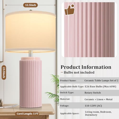 23.5" Pink Ceramic Table Lamps Set of 2 (2 Count)