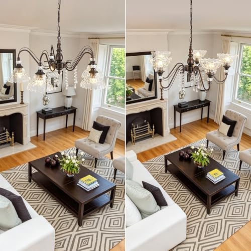 5 Light Vintage Chandelier in Oil Rubbed Bronze Finish with Flower (5-Light / Oil-Rubbed Bronze)