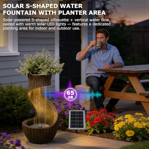 26.77" Tall Solar Water Fountain Outdoor Waterfall Feature