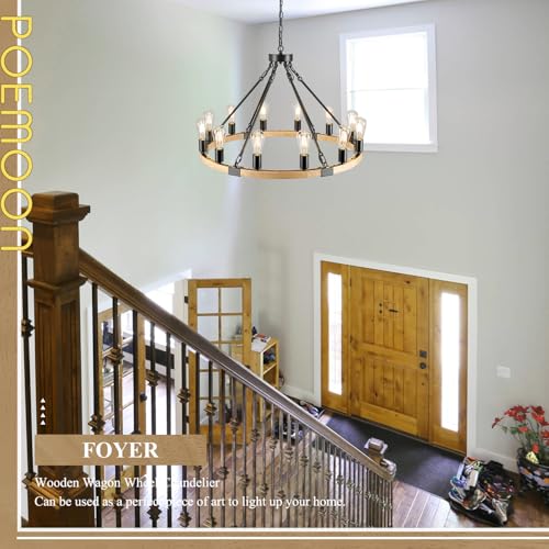 Natural Wooden Wagon Wheel Chandelier 12