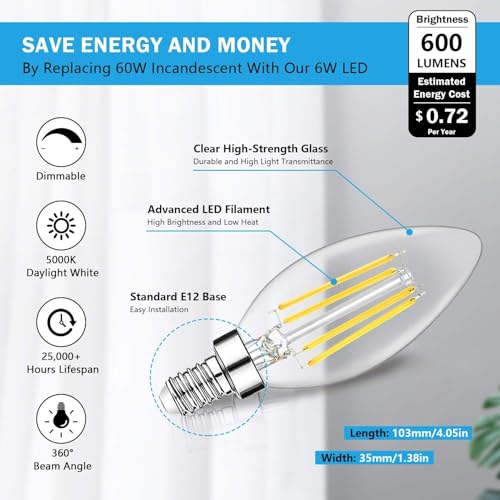 48 Pack Dimmable E12 LED Candelabra Bulbs 60W Equivalent (48 Count)
