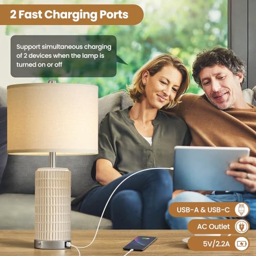 25" Ceramic Touch Table Lamp Set of 2 for Living Room and bedroom White (2 Count)