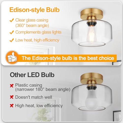 Industrial Semi Flush Mount Ceiling Light Brushed Gold