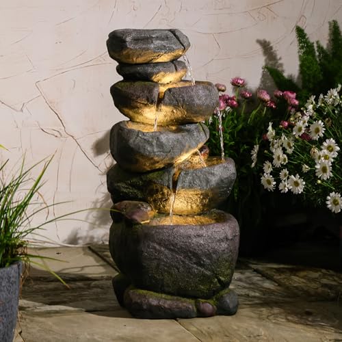 27.8" H Outdoor Water Fountain with LED Lights