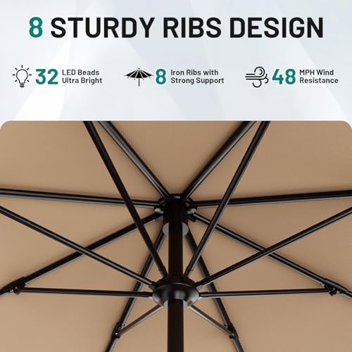 12FT Large Patio Umbrella with Solar Lights