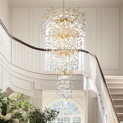 90'' Long Crystal Chandelier for High Ceilings