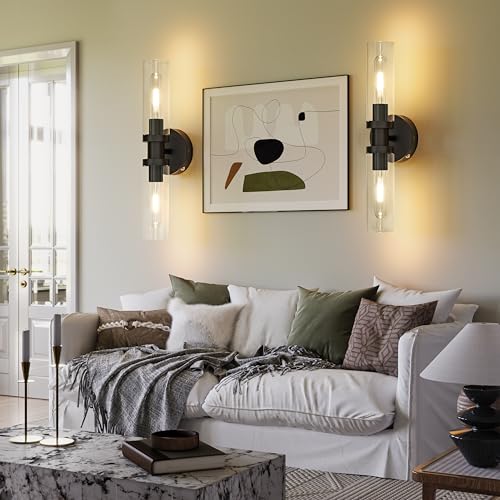 Black Wireless Battery Operated Wall Sconce with Remote Control (2 Count)