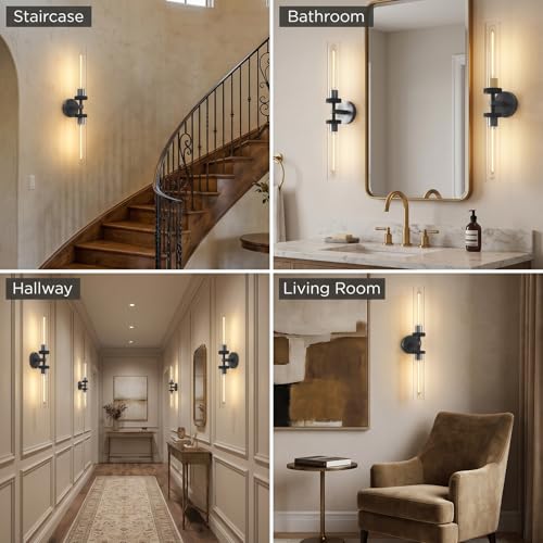 Modern 2 Light Black 30in Knurled Wall Sconces