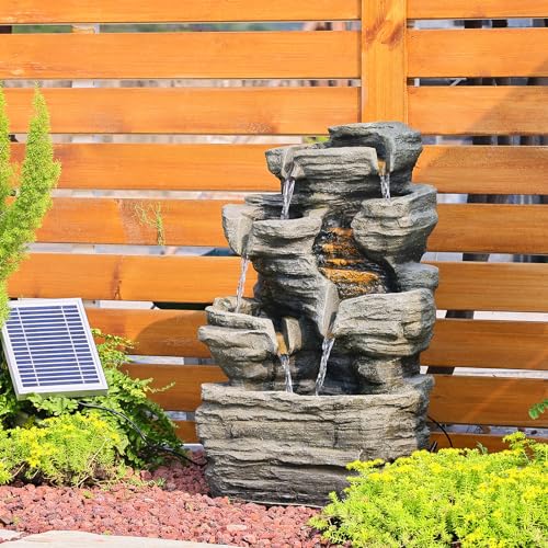 6 Tier Solar Powered Water Fountain Outdoor Waterfall 24.4 in