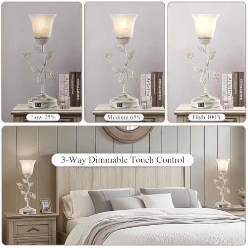 Set of 2 Rustic Touch Table Lamps for Bedroom 2 USB C+A (2 Count)
