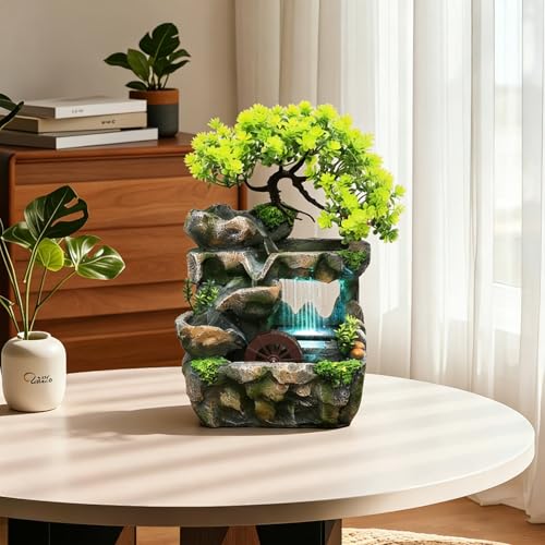 Tabletop Waterfall Fountain with Flowing Water & LED Lights
