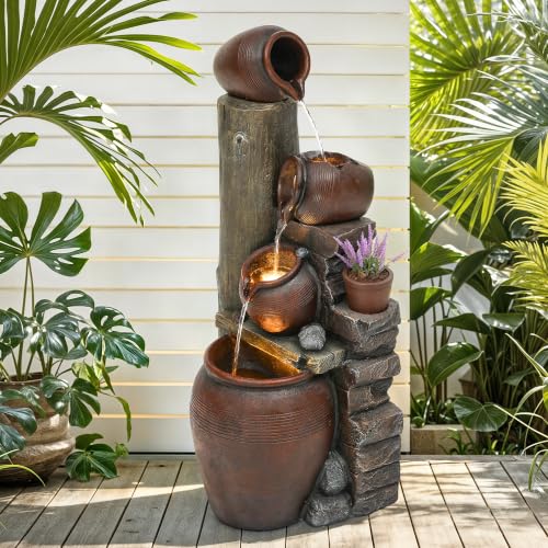 AUTODAYA 40" H Oversized Pitchers Outdoor Fountain with Warm LED Lights