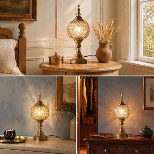 Vintage Amber Table Lamp Fixtures with E26 Bulb