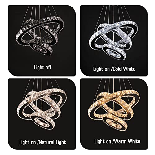 3 Ring Adjustable Height Crystal Chandelier Dimmable LED