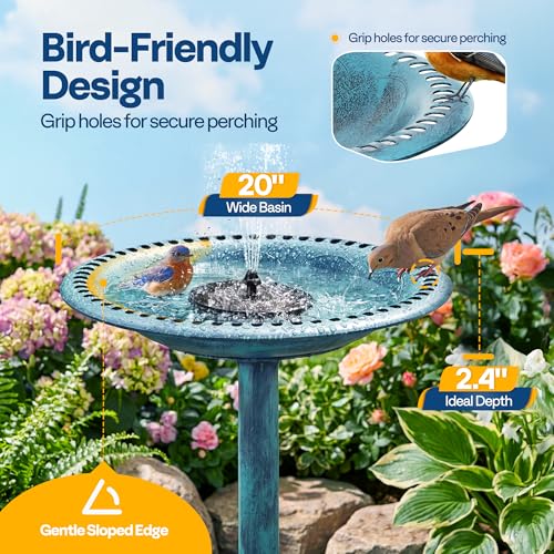 Bird Bath with Solar Fountain for Outside