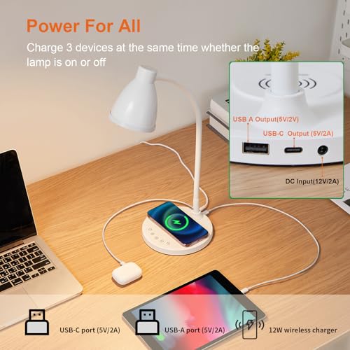 LED Desk Lamp for Home Office with USB C Charging Wireless Charger (White / Standard)