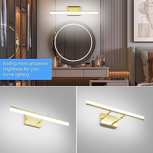 Bathroom Vanity Light Brushed Gold Modern LED Vanity Lighting Over Mirror 24inch Adjustable Gold Wall Light for Bathroom