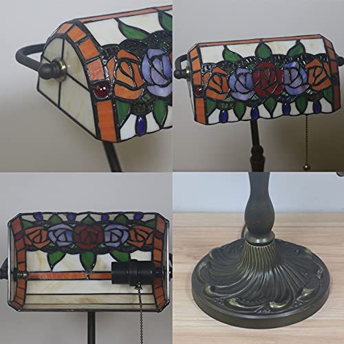 Tiffany Style Bankers Table Lamp Stained Glass Piano Desk Lamp Vintage Bedroom Bedside Lamp for Study