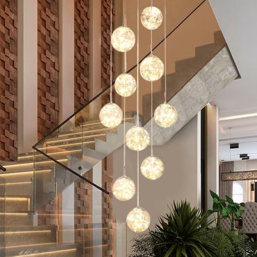 10 Light LED Staircase Chandelier Crystal Ceiling Lights Large Chandeliers for High Ceilings (127 Count)