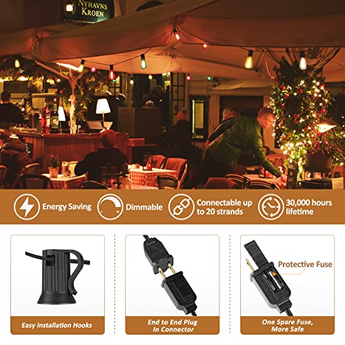 50FT Outdoor String Lights Multicolor Patio Lights Waterproof with 25+2 LED ST38 Colored Bulbs Shatterproof