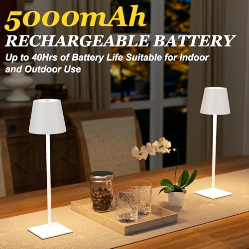 White Gold Cordless Rechargeable Table Lamp 5000mAh Battery Operated Lamps