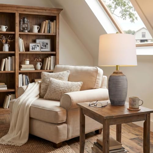 24.5" Ceramic Rustic Lamp for Living Room with Pre