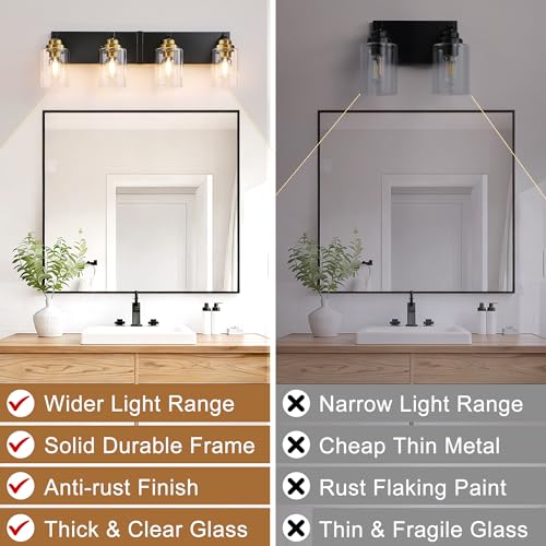 4 Light Black and Gold Bathroom Vanity Light
