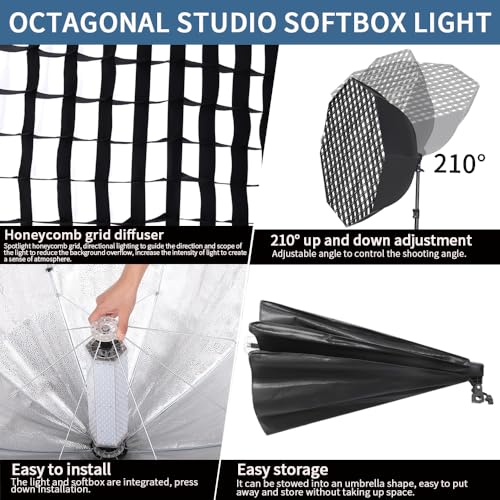 110W Octagonal Parabolic Softbox Lighting Kit with Honeycomb Grid (2 Count)