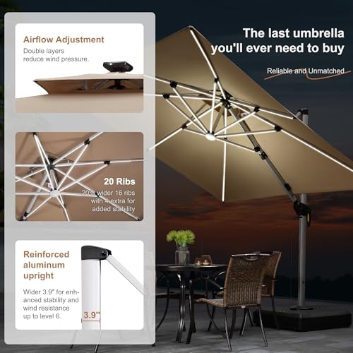 Cantilever Umbrella 9' X 12' Double Top Solar LED Light