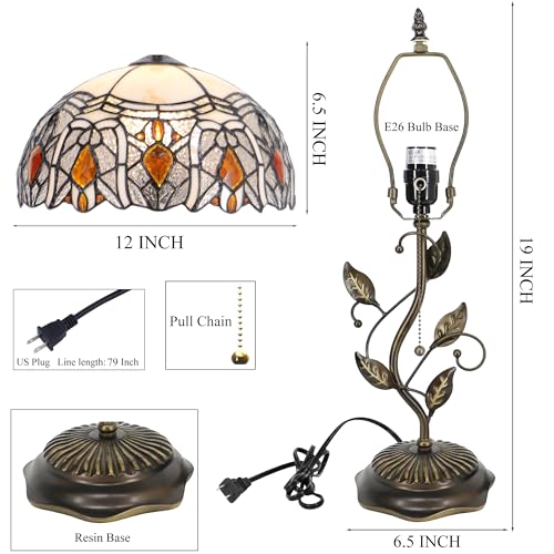 Tiffany Lamp Stained Glass Table Bedside Reading Light W12H19 inch