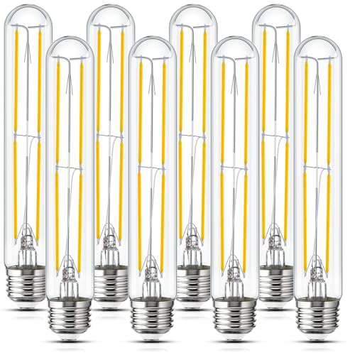 Tubular Light Bulb 7.3 Inch Dimmable T10 LED Bulb E26 6W 60 Watts 4000K (8 Count)