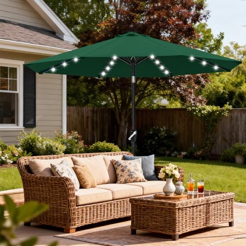 Solar Led Patio Umbrella with 32 Lights 11FT