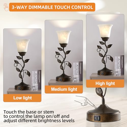 Touch Bedside Table Lamp for Living Room with 2 USB C+A Ports