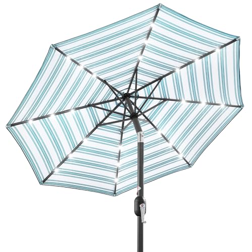 10ft Solar Polyester LED Lighted Patio Umbrella w