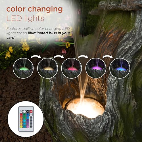 WIN1628 32" Outdoor Tree Bark Water Fountain with Color