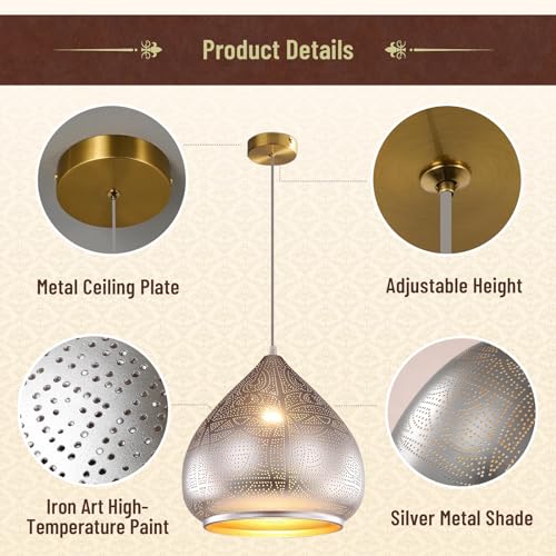 Moroccan Silver Hanging Light Rustic Metal Pendant Light