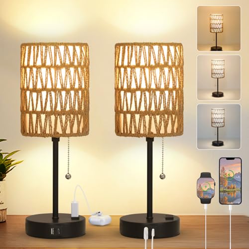 Rattan Bedside Table Lamps Set of 2 (2 Count)